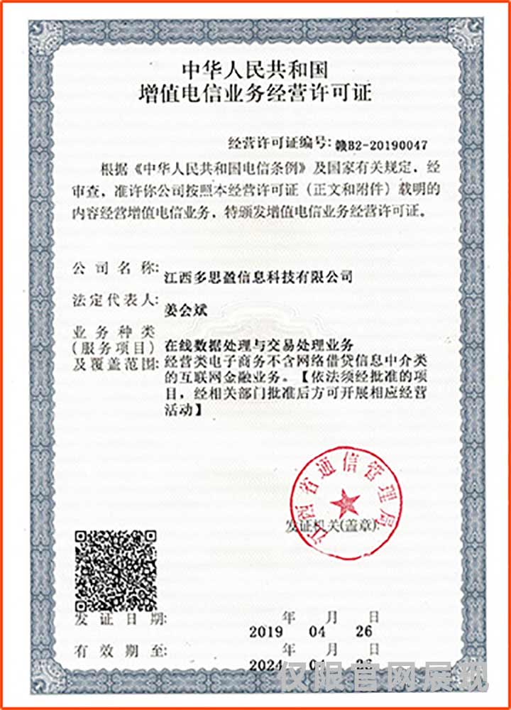 增值電信業(yè)務(wù)經(jīng)營許可證

